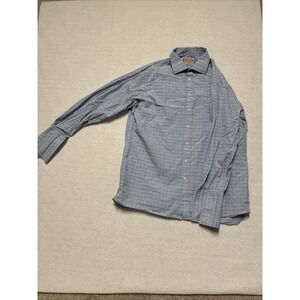 Thomas Pink Blue Green Plaid Checker Button Up Dress Shirt 18 35 1/2 French Cuff